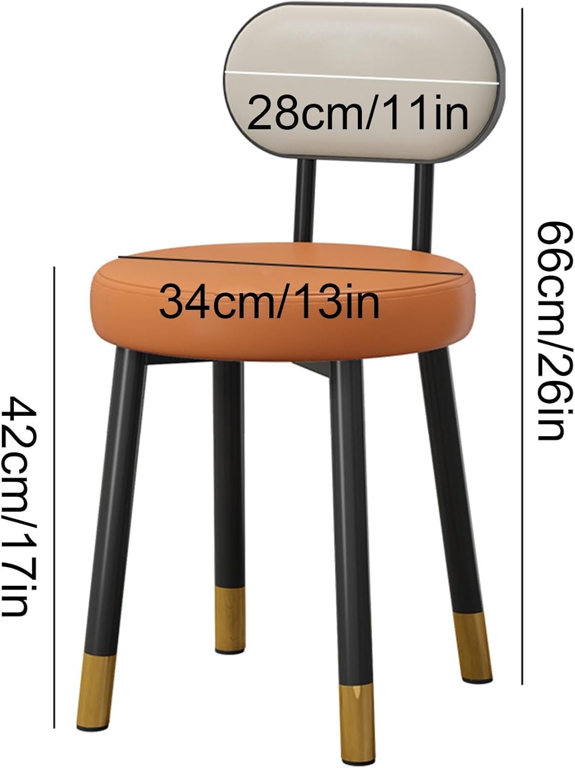 Vanity Chairs,Faux Leather Vanity Stool,Round Upholstered Makeup Vanity Chair with Black Metal Legs,Stool for Makeup Room,Vanity Room