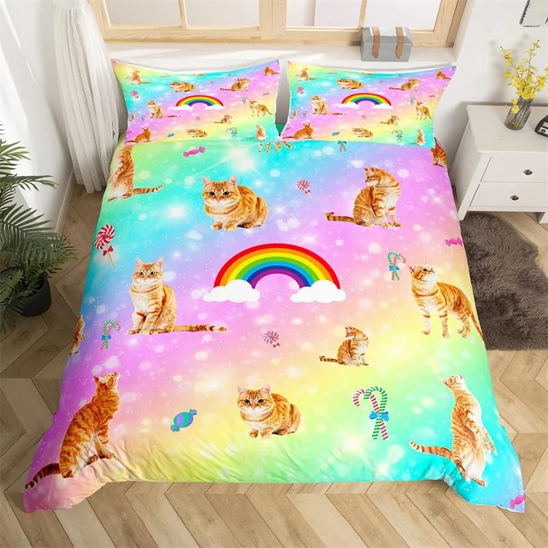Housse de couette 160x200 cm enfant chat parure de lit 1 personne respirante