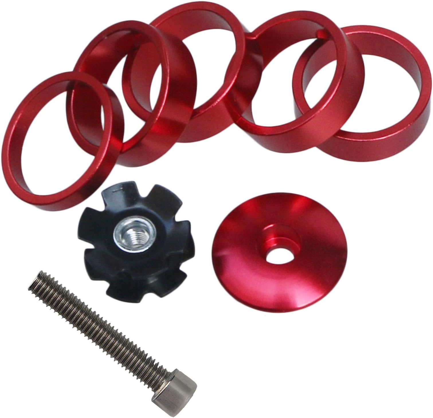 1 1/8 Inch Headset Spacer with Stem Top Cap,Headset Star Nut Black Red Blue Gold 4 Color