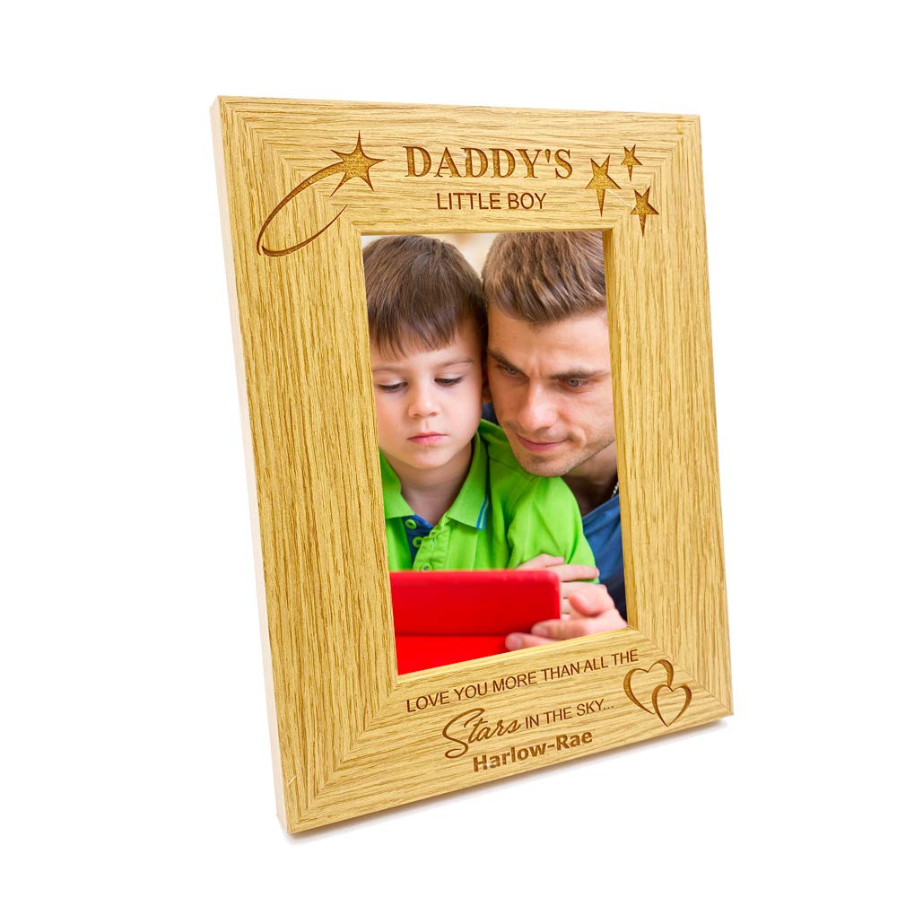 Ukgiftstoreonline Boys Blue Personalised Daddy's Little Photo Frame Gift Portrait (5 X 7 Inch)