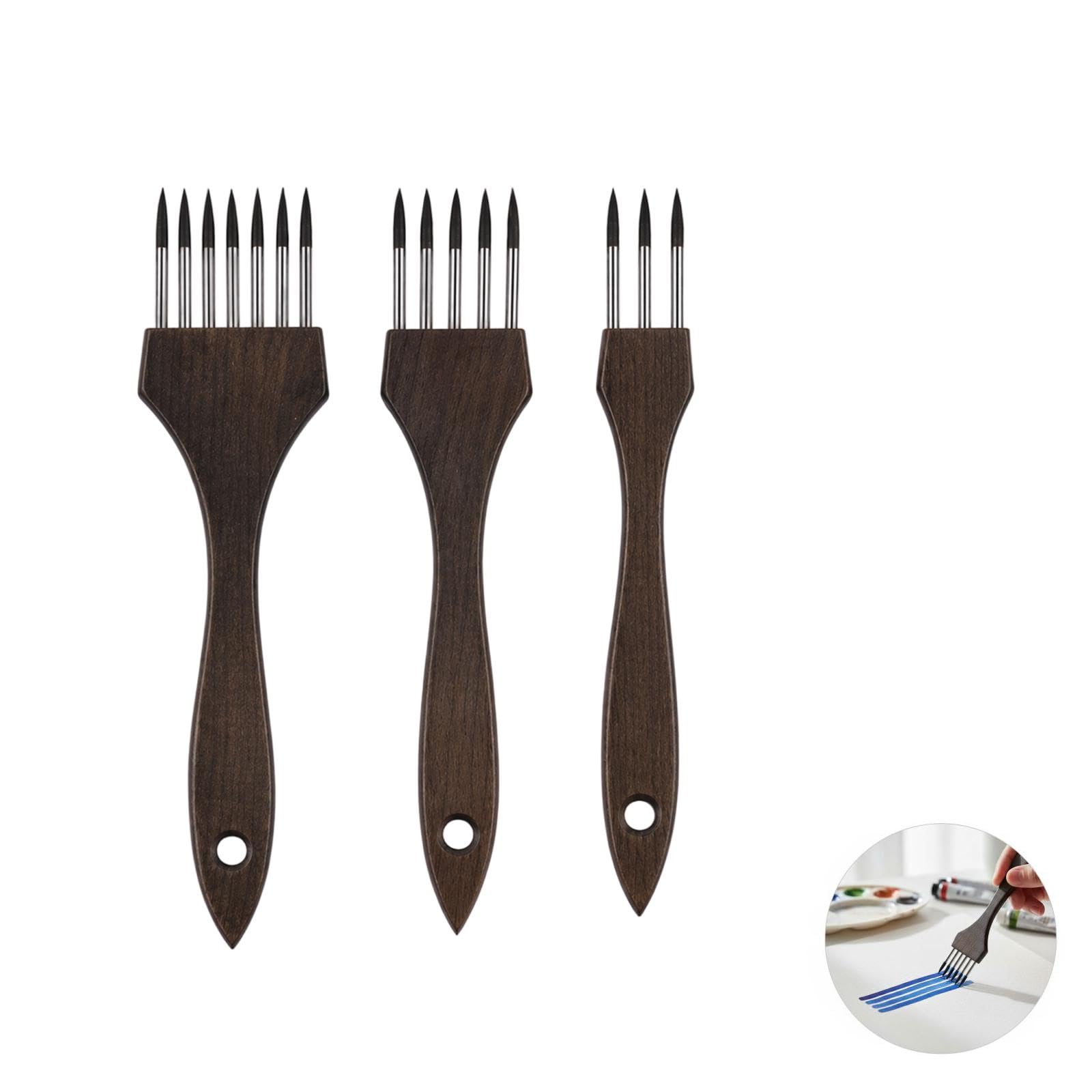 3 STK. Acrylpinsel-Set, Mehrzahn-Kammpinsel mit koreanischem Nylonhaar und ergonomischem Holzgriff, für Aquarell und Acrylmalerei, für feine Linien, Strukturen und kreative Effekte
