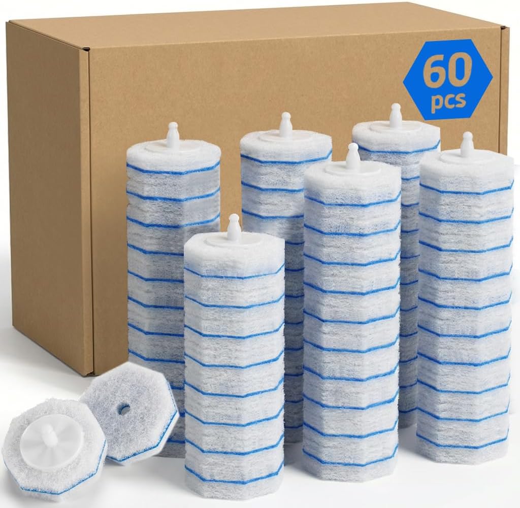 60 Count Toilet Wand Refills,Disposable Toilet Brush Refills Compatible with Clorox Toilet Wand,Upgrade Fiber Cleaner Heads,Secure Lock No Slip,Odor Neutralizing(Not Included Brush Rod)