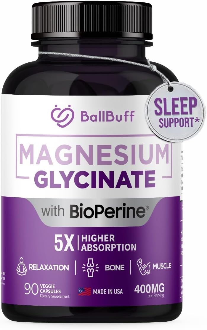 Pure Magnesium Glycinate 400mg - 5X Higher Absorption - Support Stress Relief, Sleep, Bone Health - 100% Chelated - Pure Magnesium Supplement for Women and Men- 90 Veggie Capsules