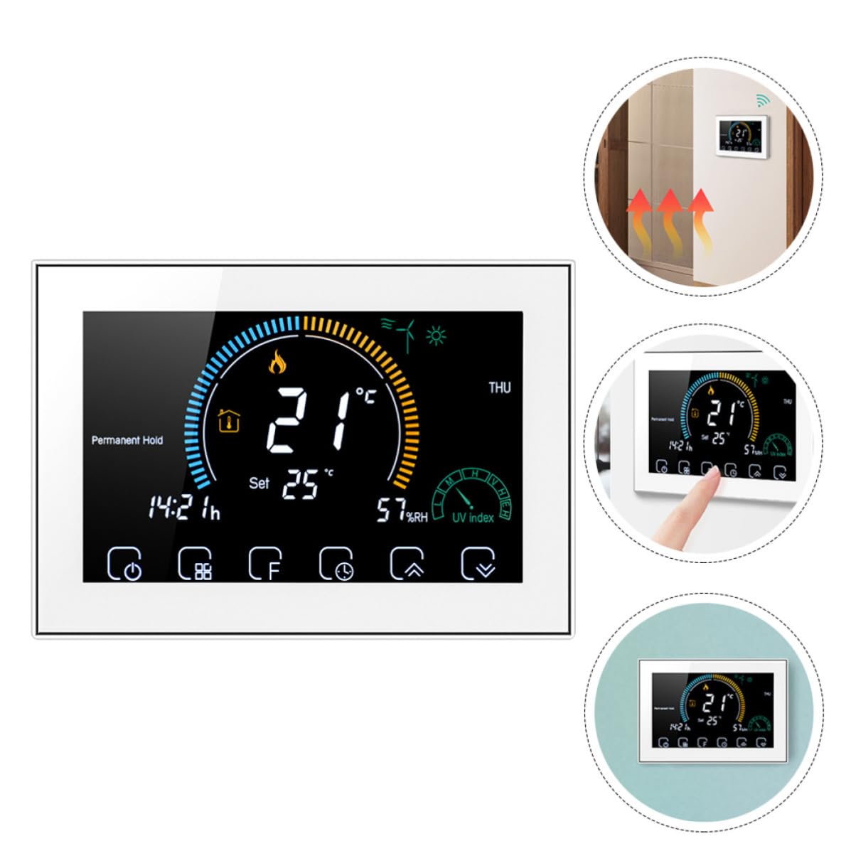 Intelligenter WLAN Temperaturregler Weiß mit Touch Bedienung und Großem LCD Display für Haushalt 5a Leistung PC und Abs Material Programmierbarer Thermostat