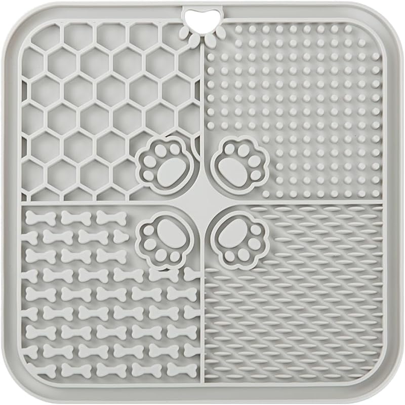Tapete de Lamber e Comedouro Lento para Cães e Gatos em Silicone, Antiderrapante, Cinza – WLDJMP, 1 unidade