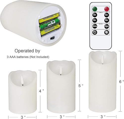 Miniatura 2 de Eldnacele Velas parpadeantes sin llama con temporizador remoto, mecha 3D de cera real, funciona con pilas, velas blancas con control remoto, juego
