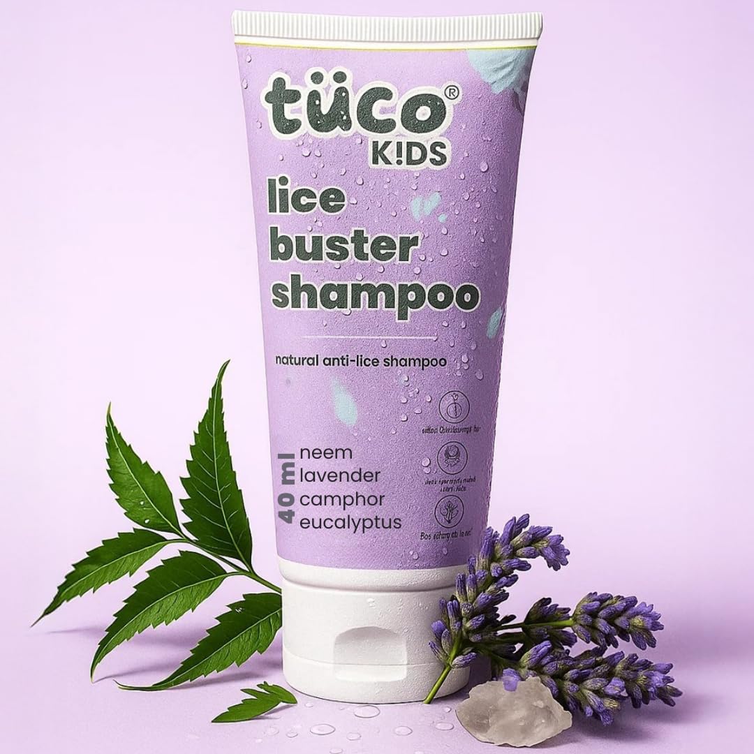 Tuco® Kids Natural Lice Buster Shampoo | Infused with Camphor, Neem, Tea Tree Oil | Perfect for Lice & Itchy Scalp | Ages 2-5, 4-10, 10-15, 5-10 Years | Paraben & SLS Free |40ml