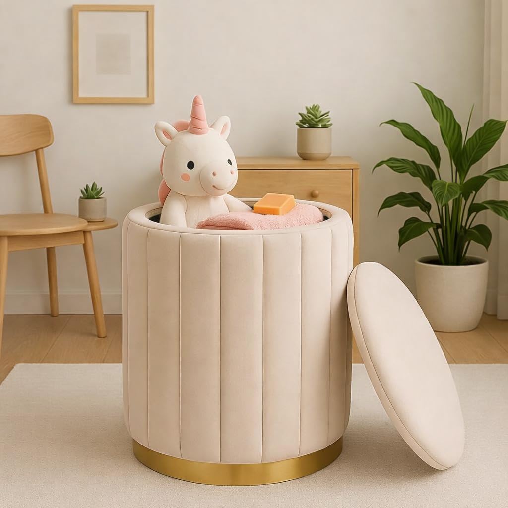 Smartkart Ottoman Stool for Living Room Decoration | Ottoman with Storage | 32L Storage Capacity | Velvet Fabric Sitting Stool for Bedroom, Office – Stylish Home Furniture & Décor | 14 Inch | Cream-image-29