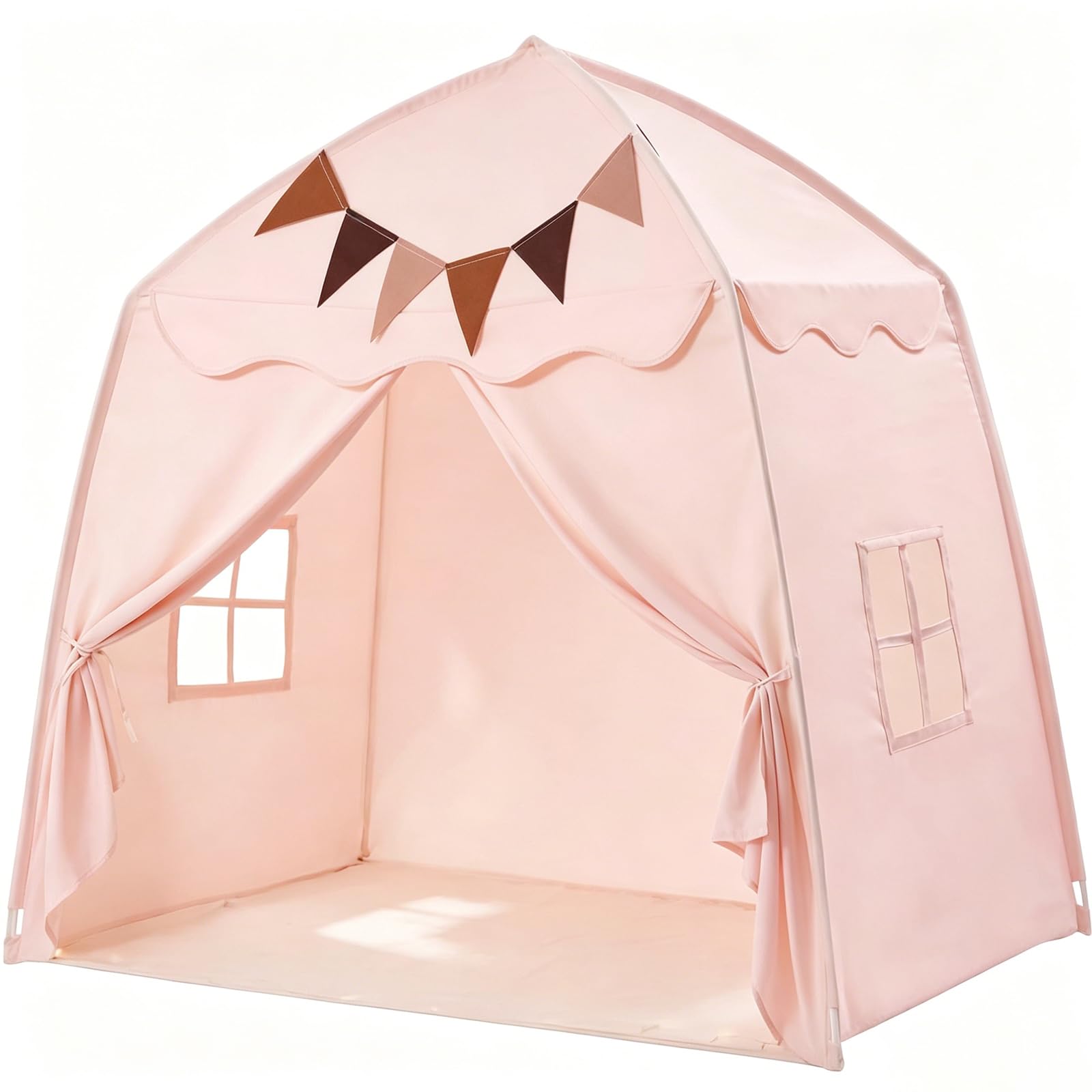 2 IN 1 Kinderzelt Indoor, Spielzelt mit LED-Lichtern und Dekoration, Kinderzimmer Spielhaus Indoor für Schlafzimmer Spielzimmer, Faltbares Spielzelt für Mädchen und Jungen, Rosa