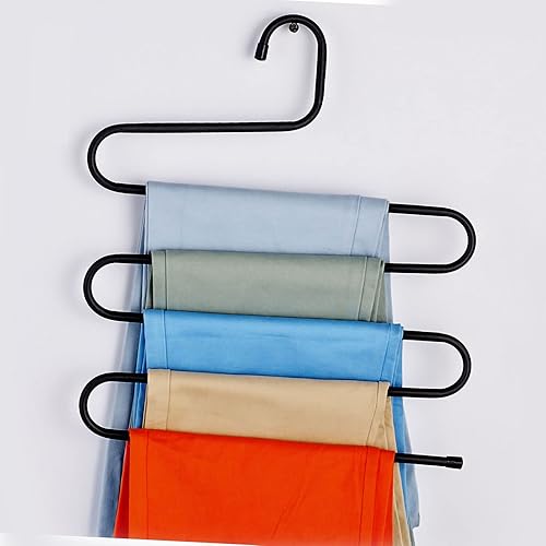 Miniatura 5 de Space Saving Pants Multifunctional Pants Rack Hanger 5 Tier Antiskid S Shape 20KG Load Bearing Pants Hangers Space Saving for Wardrobe(Brown)