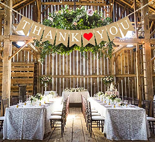 SCHOLMARTThank You Banner, Wedding Decorations for Reception Outside, White Heart Reception Party Decoration, Bridal Shower Banner, Thanksgiving Burlap Banner (Thank You - Red Heart)