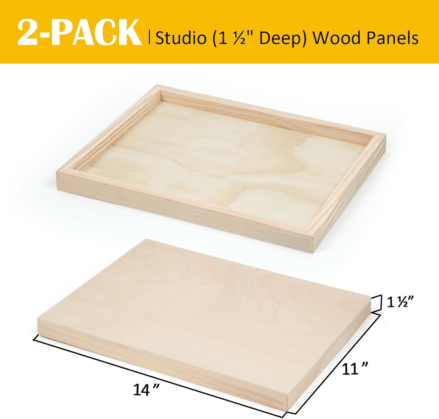 Falling in Art 2 Pack Unfinished Wooden Canvas Panels, 11x14 Gallery Birch Wood Panels Kit, 1 1/2" Deep Art Cradle Boards for Acrylic Painting, Pouring and Burning