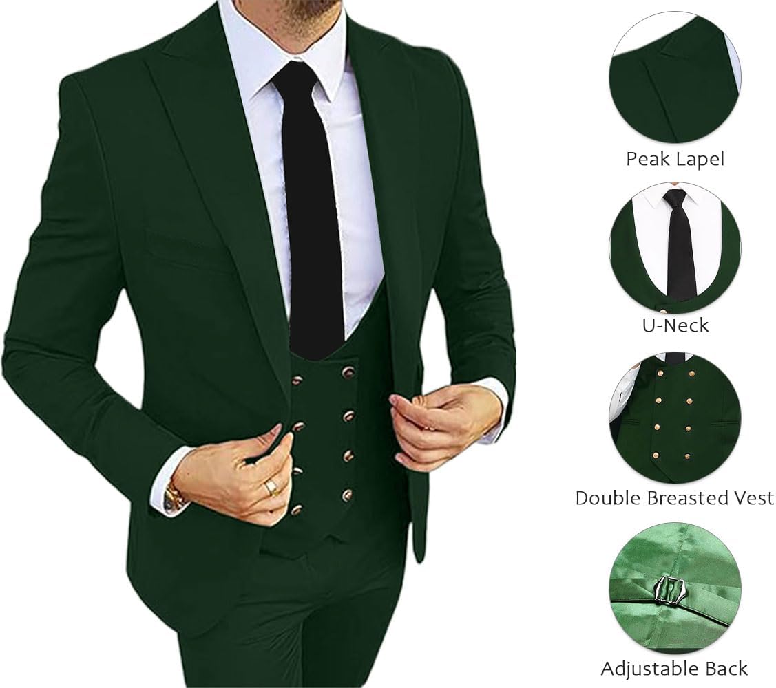 3 Piece Men's Suits Slim Fit Suits Double Breasted Suit Wedding Groomsmen Prom Business Suit Formal Tuxeds Blazer