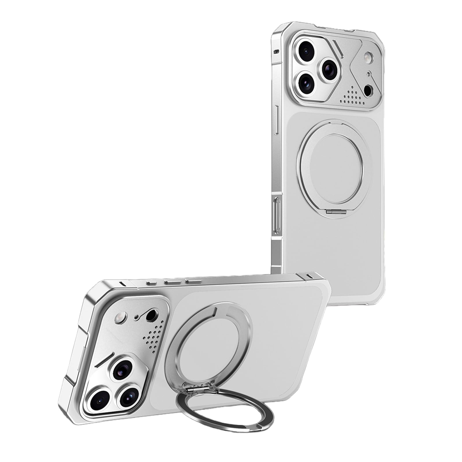 Etui iPhone 17 Pro de luxe mince en métal argenté antichoc anti-dérapant