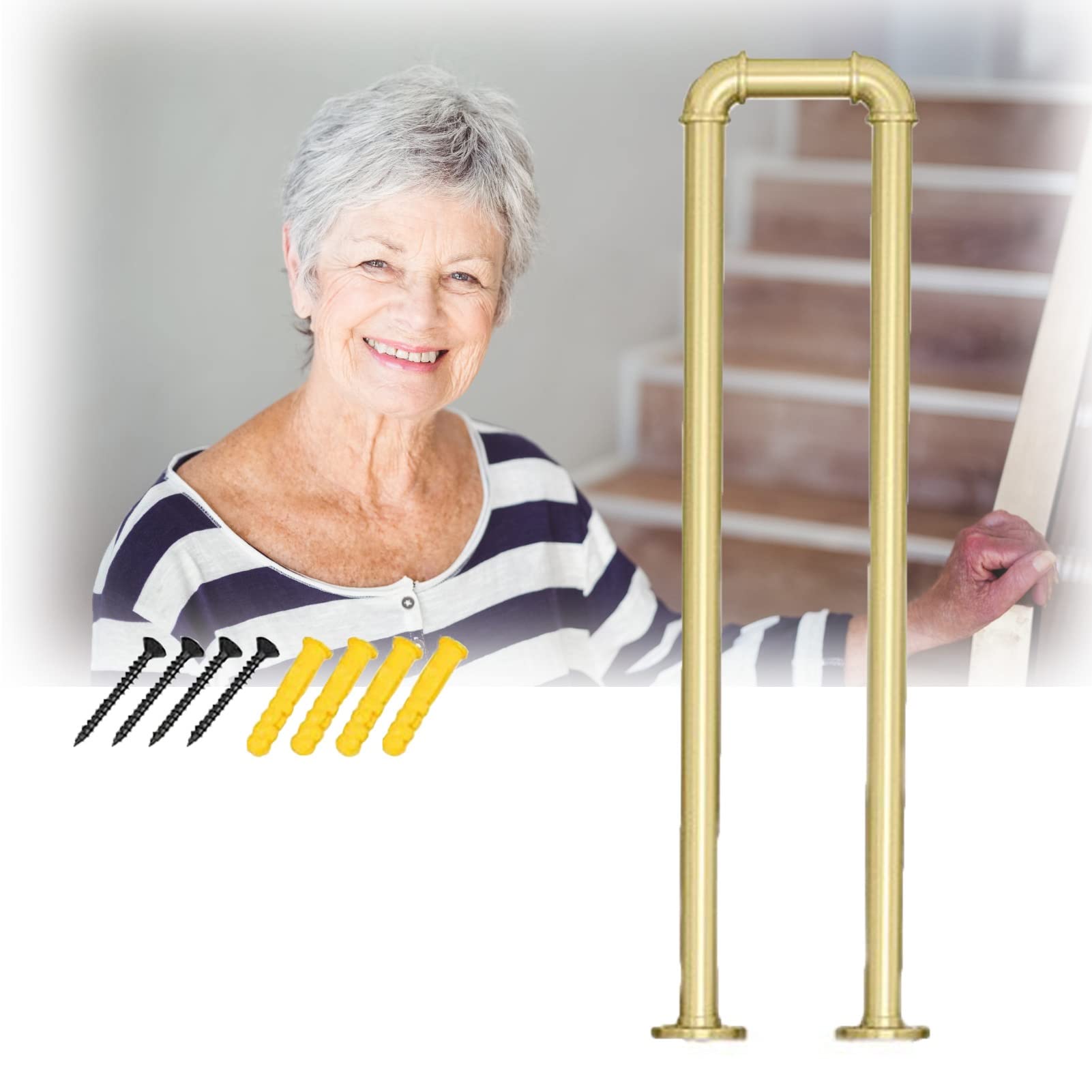 Meiiron Staircase Handrails for Indoor Outdoor Steps, U-Shaped Stair Railing for Elderly,Non-Slip Safety for Villa Loft Entryway Home Decoration - 1PC (Color : Gold, Size : 55cm(21.6"))