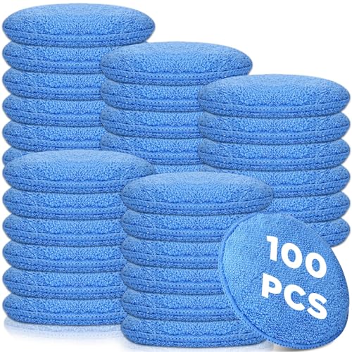 Image of Tanlade 100 Pcs Car Detailing Microfiber Applicator Pad Wax Applicator Wash Microfiber Pads, 5 Inch Diameter (Blue)