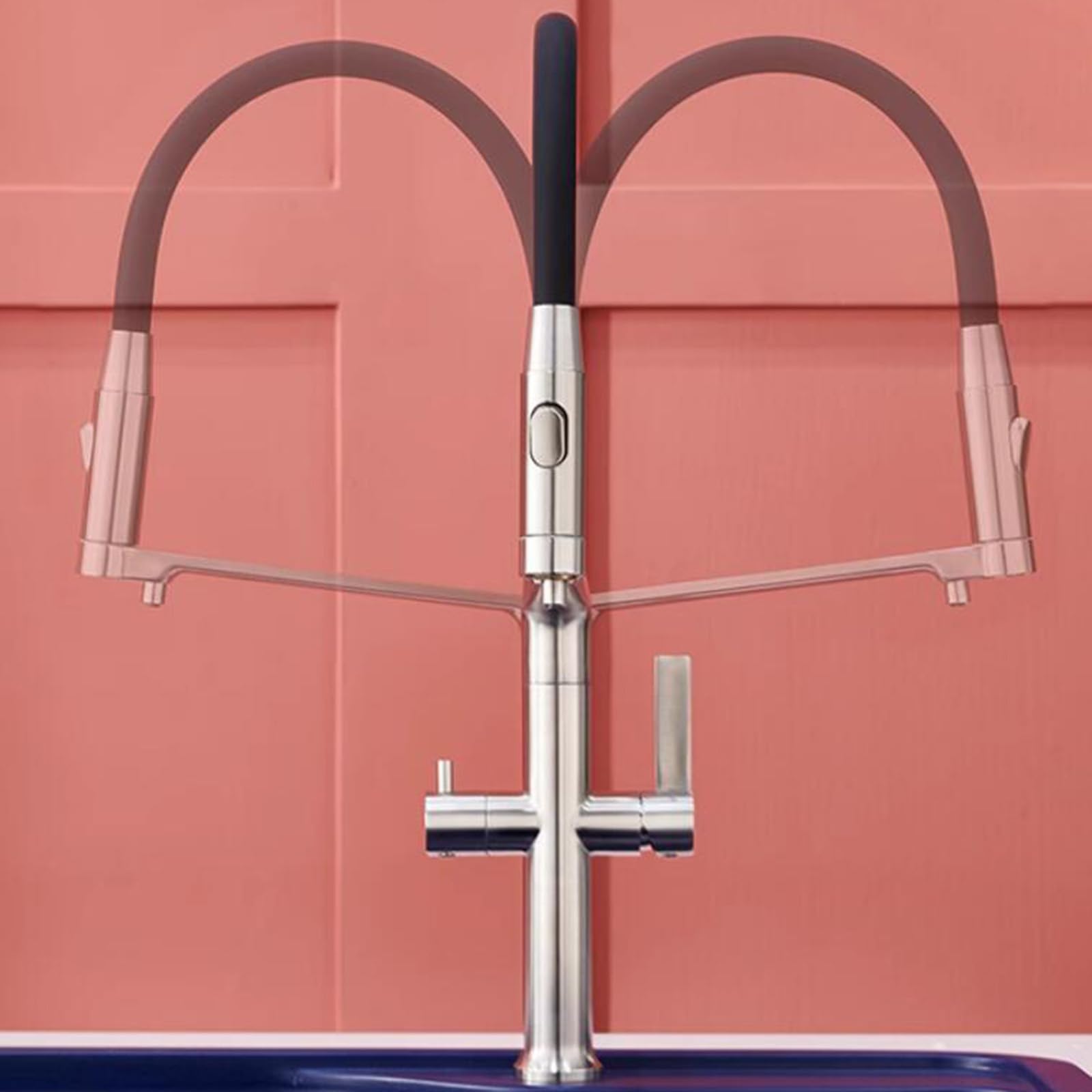 Grifo Cocina 3 Vias Osmosis Flexible Rotación Agua Pura Grifo Cocina Fregadero 3 Vias Acero Inoxidable-Gris