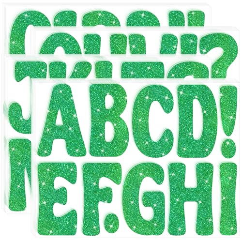 Image of Bulletin Board Letters 215 PCS Glitter Letter Stickers Large 4 Inch, Green | 20 Sheets,Alphabet Number Stickers,Self-Adhesive,Sticker Letters for Poster Board,Classroom,Display,Mailbox,Craft,Party Decor