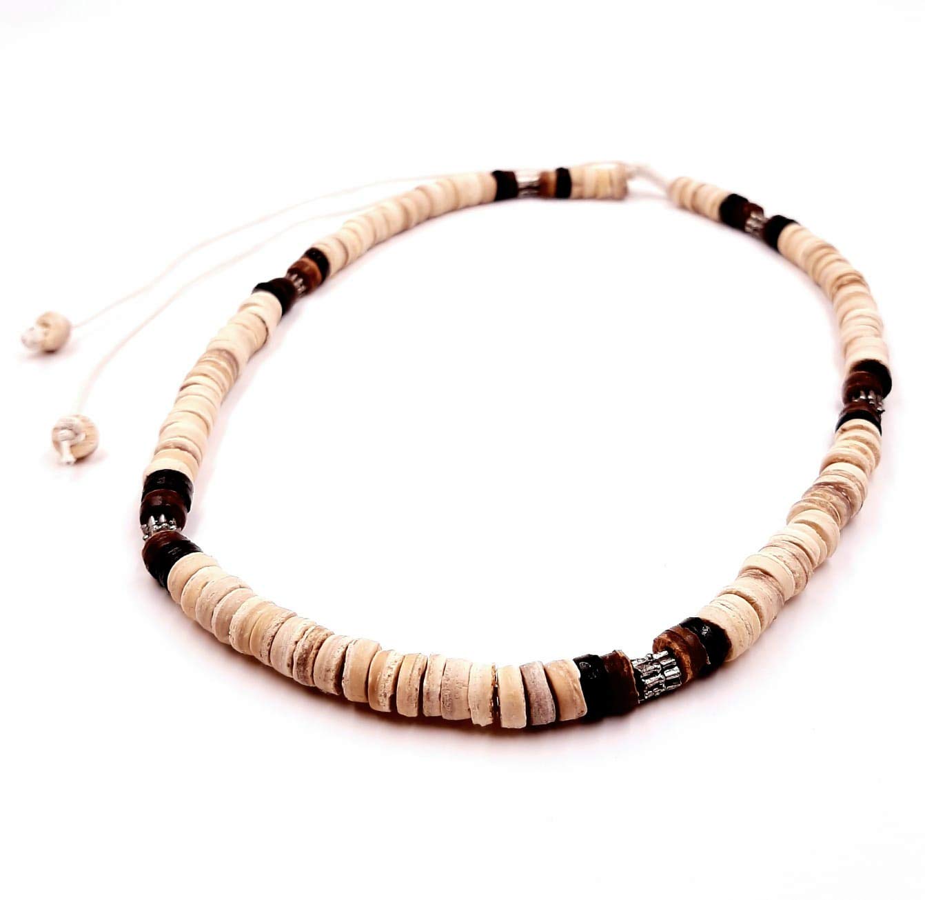 Funight Collar de surf con diseño de coco étnico de madera, cuentas de cuello tribal, colgante para hombre y mujer, niño, color negro y marrón, Ajustable, Madera, Bambú