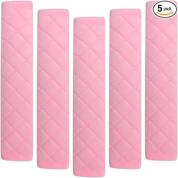 Car Seat Belt Cover Pad, 5 Pcs, Seatbelt Covers for Car Accessories, Soft Material, Car Seat Strap Pads, Pink 10.63 inches, Applicable for All Vehicles, Comfort for Neck Shoulders (5-Pink)