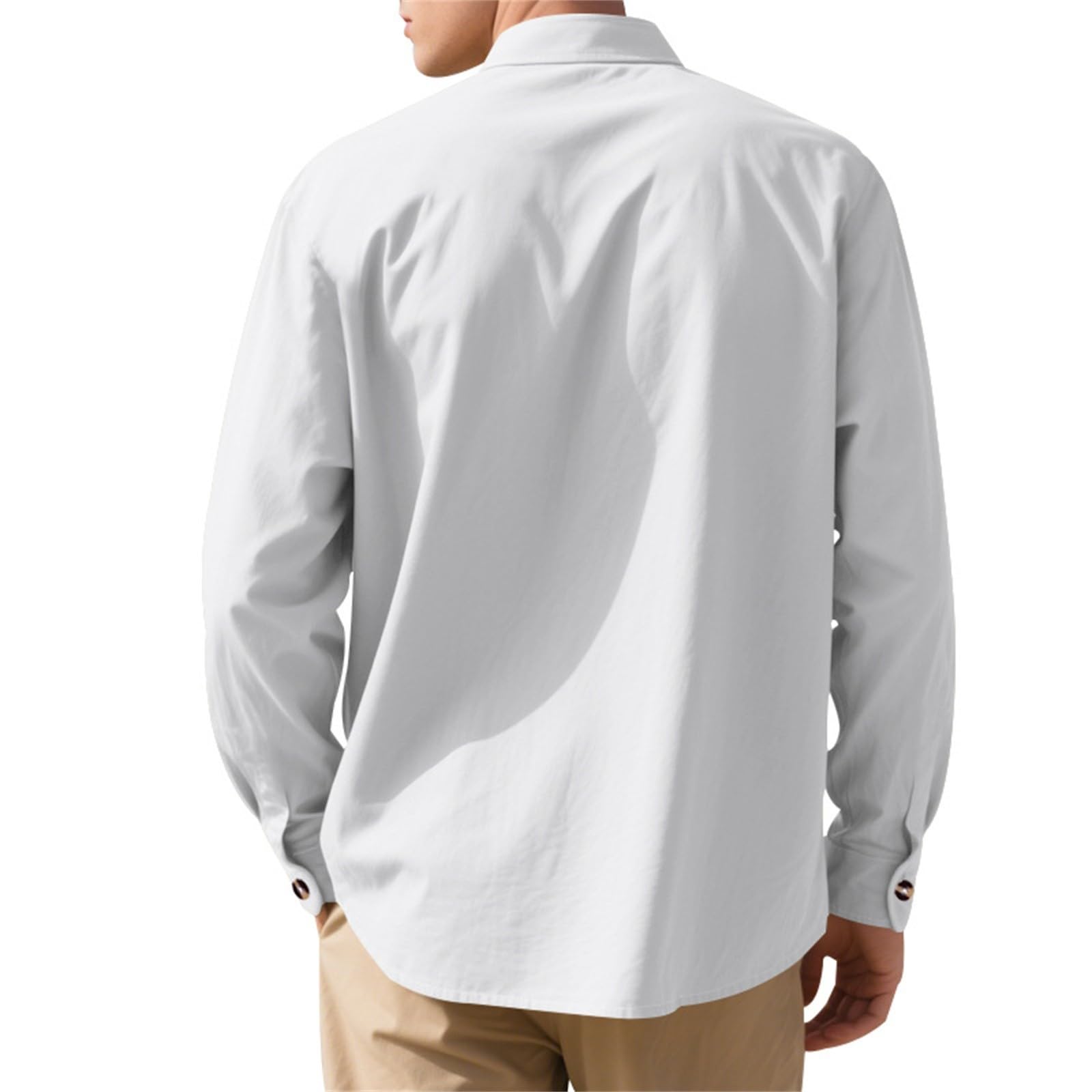 Generico Camicia Uomo Collo Mandarino Maniche Lunghe Stampa Palme Hawaiana, Modello retrò con Bottoni per Look Casual Estivo
