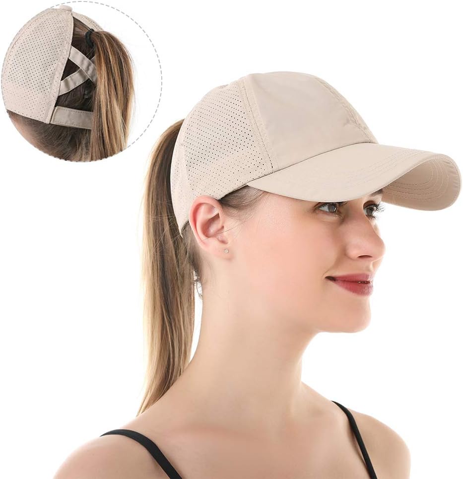 Quick Dry Ponytail Baseball Cap Wide Brim Lightweight Summer Sun Hat with Mesh Foldable