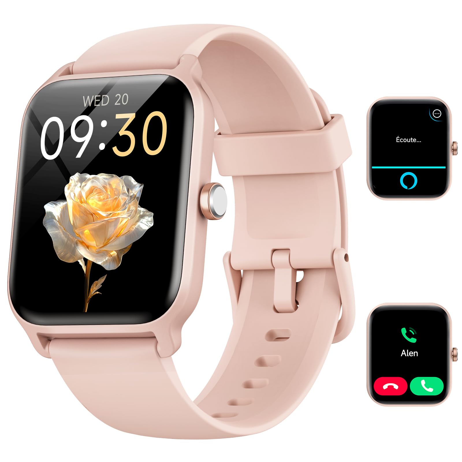 Montre connectée femme Samsung iPhone Android 1.91" appel Bluetooth intelligence artificielle Alexa Rose