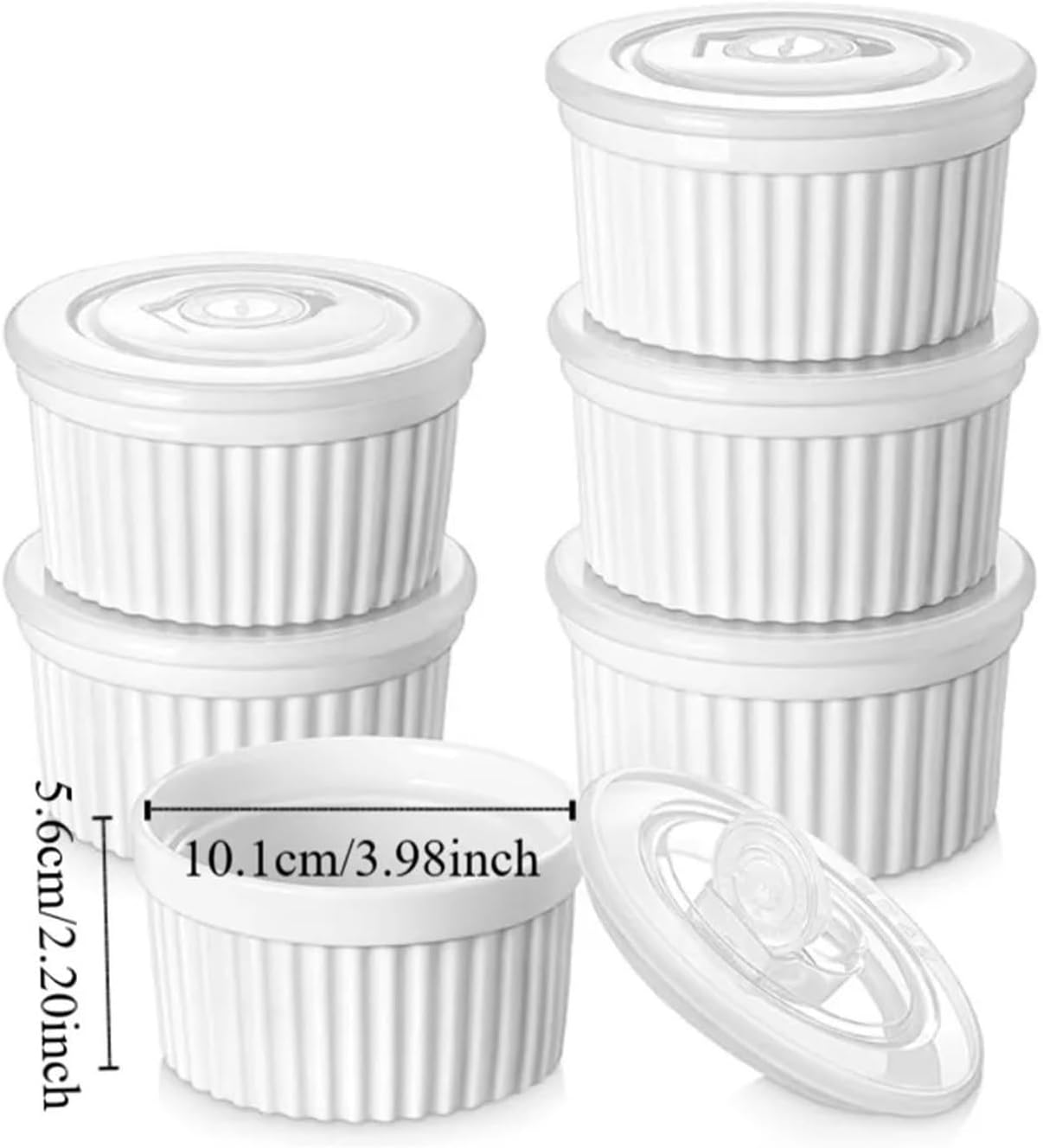 Compatible For 6pcs Baking Bowl 8 Oz Ramekin with Lid Porcelain Pudding Cup High Temperature Resistant White Dessert Hotels(Red)