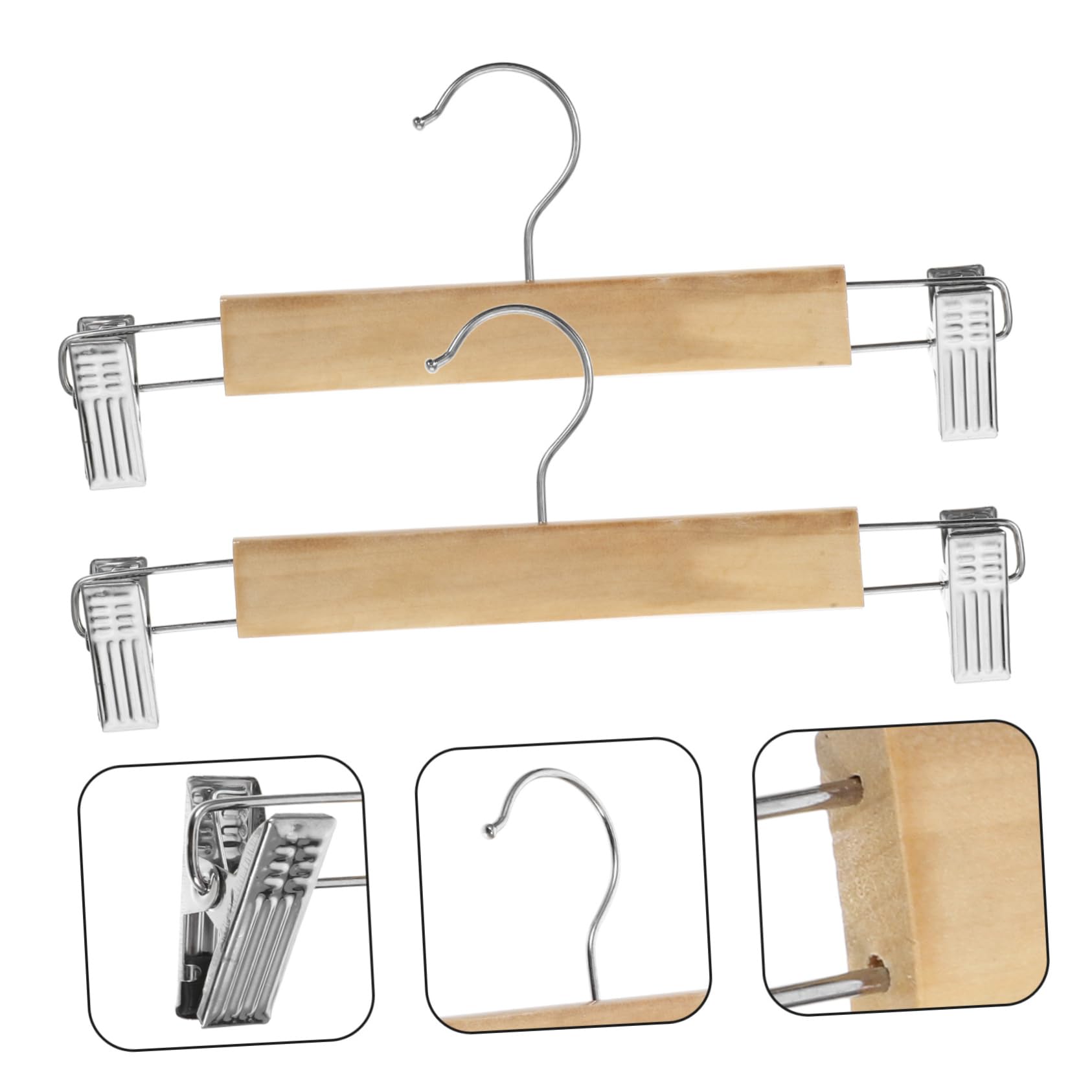 Gatuida Set da 10 Grucce in Legno con Clip in Acciaio Inossidabile per Pantaloni e Gonne, Resistenti e Versatili, per Organizzare Abiti e Leggings in Armadio