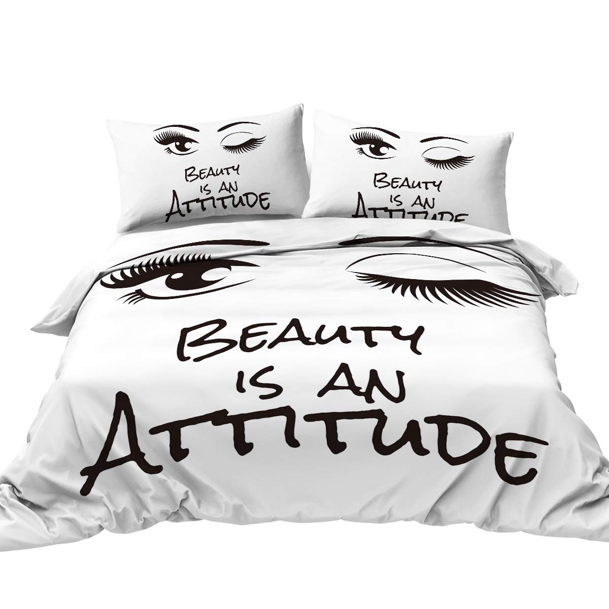 Blessliving Eyelashes Black Duvet Cover 3D Girly Bedding With Quotes Double Sie Cute Eye Bedspread Modern Long Lashes Bed Cover