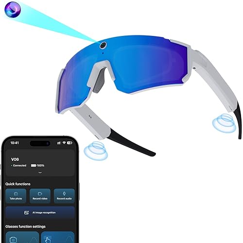 AI Smart Glasses with Camera, Video Recording Glasses with EIS Stabilization,Polarized Sunglasses, Waterproof, UV Protection, Shockproof, ChatGPT Enabled for Cycling, Hiking