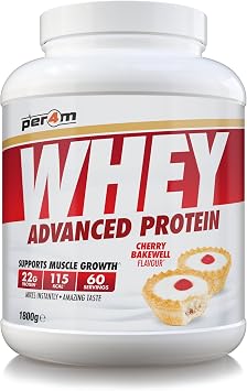 Per4m Whey Protein Powder | High Protein Shake for Muscle Growth & Recovery | Low Sugar Gym Supplement | Sports Nutrition Drink + Amino Acids (1800g, Cherry Bakewell)