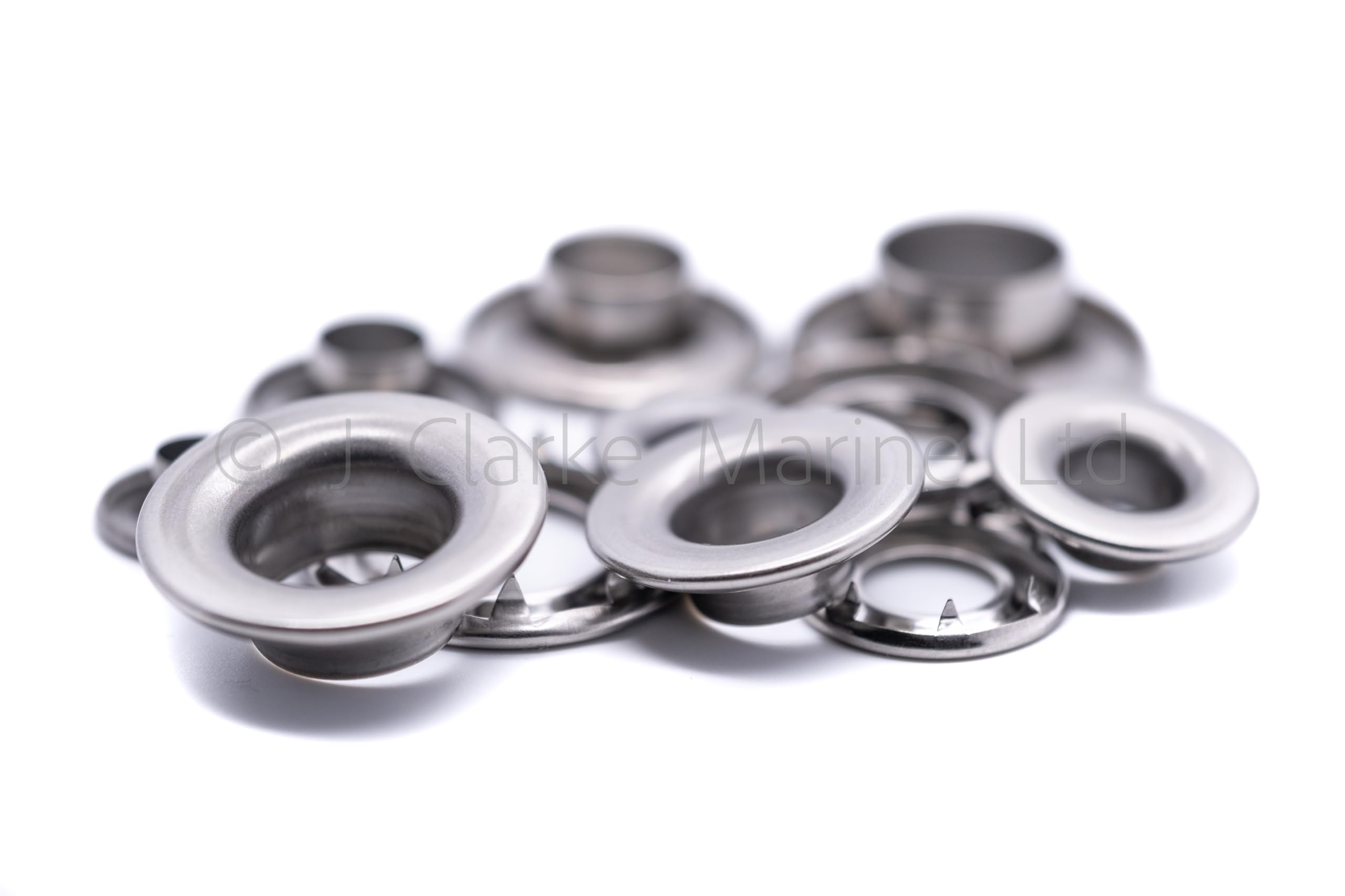 Occhielli in acciaio inox con bordo arrotolato resistenti + strumento di chiusura (50, 3/8" o 9,5 mm)