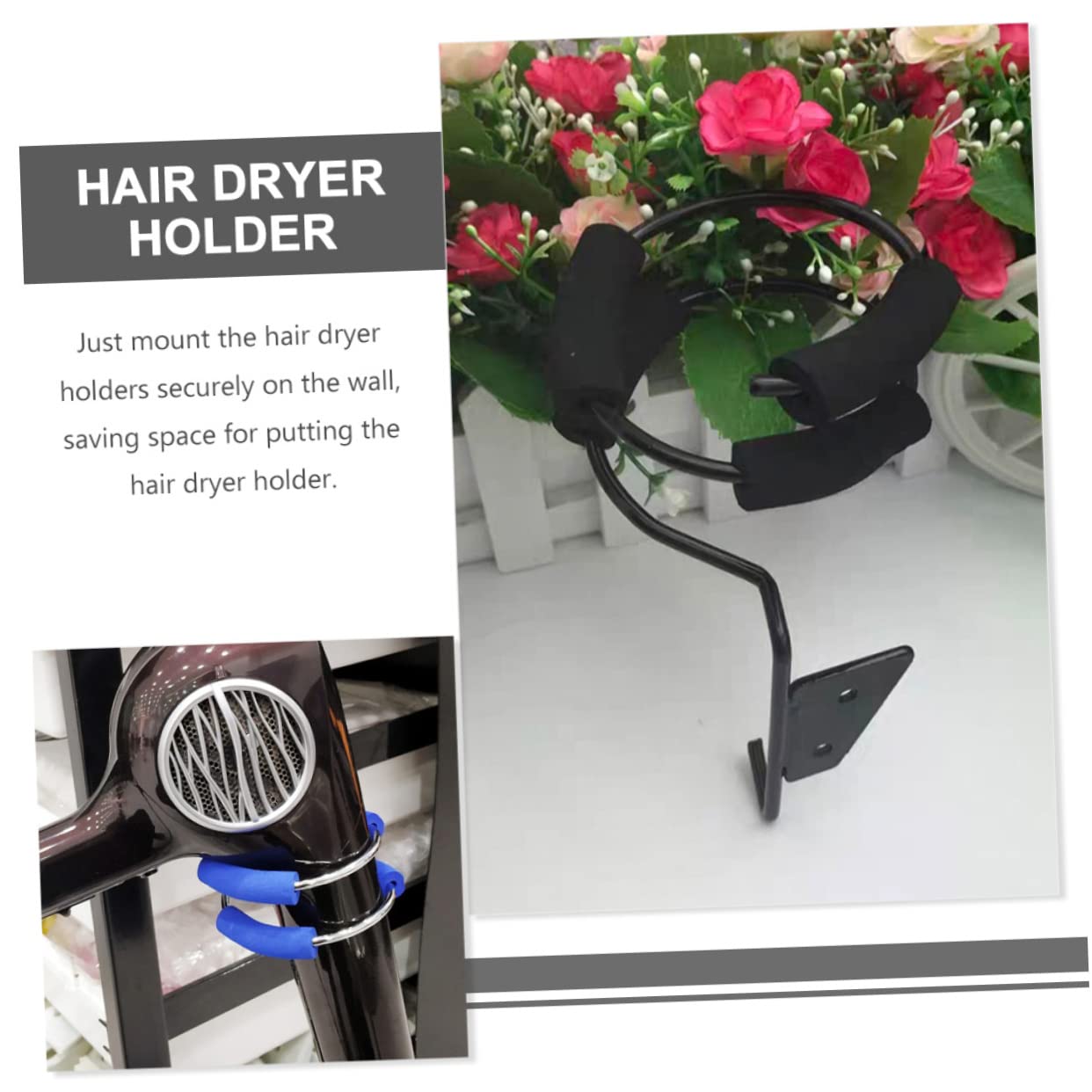 VICASKY 4 Sätze Haartrocknerhalter Lockenwickler Ringhalter Fön Aufbewahrungsregal Für Den Salon Föhn Unterstützung Haartrockner Wandhalterung Rostfreier Stahl 2 Stück * 4