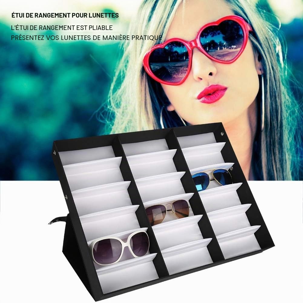 Etui à Lunettes Portable, Boîte de Rangement pour Lunettes de Soleil avec Couvercle Pliable, Boîte D'Affichage de 18 Verres, Convient à La Maison, Magasin D'Optique, Centre Commercial