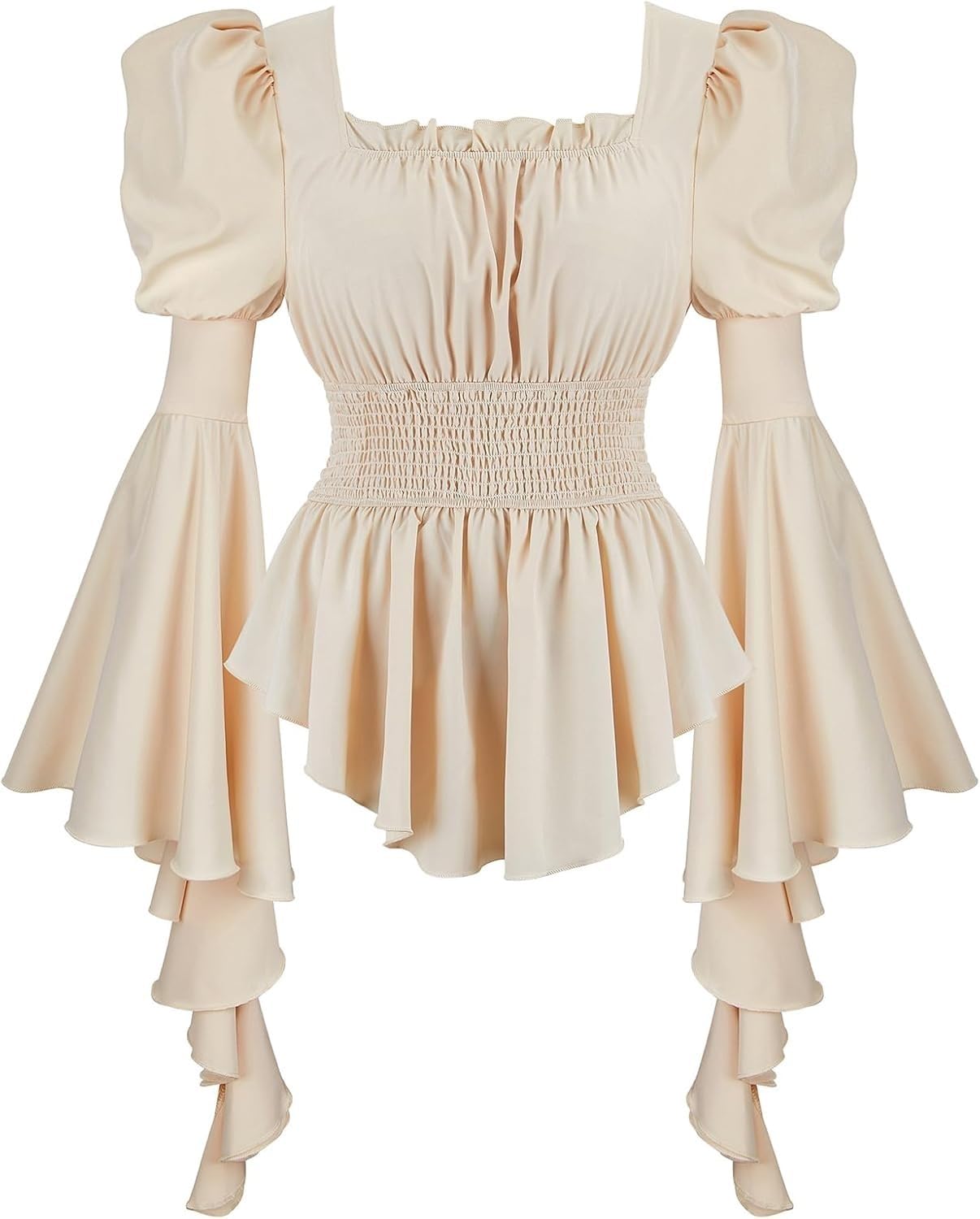 jutrisujo Beige Womens Renaissance Pirate Shirt Tops Medieval Long Sleeve Off The Shoulder Gothic Peasant Blouse Ruffled 4XL