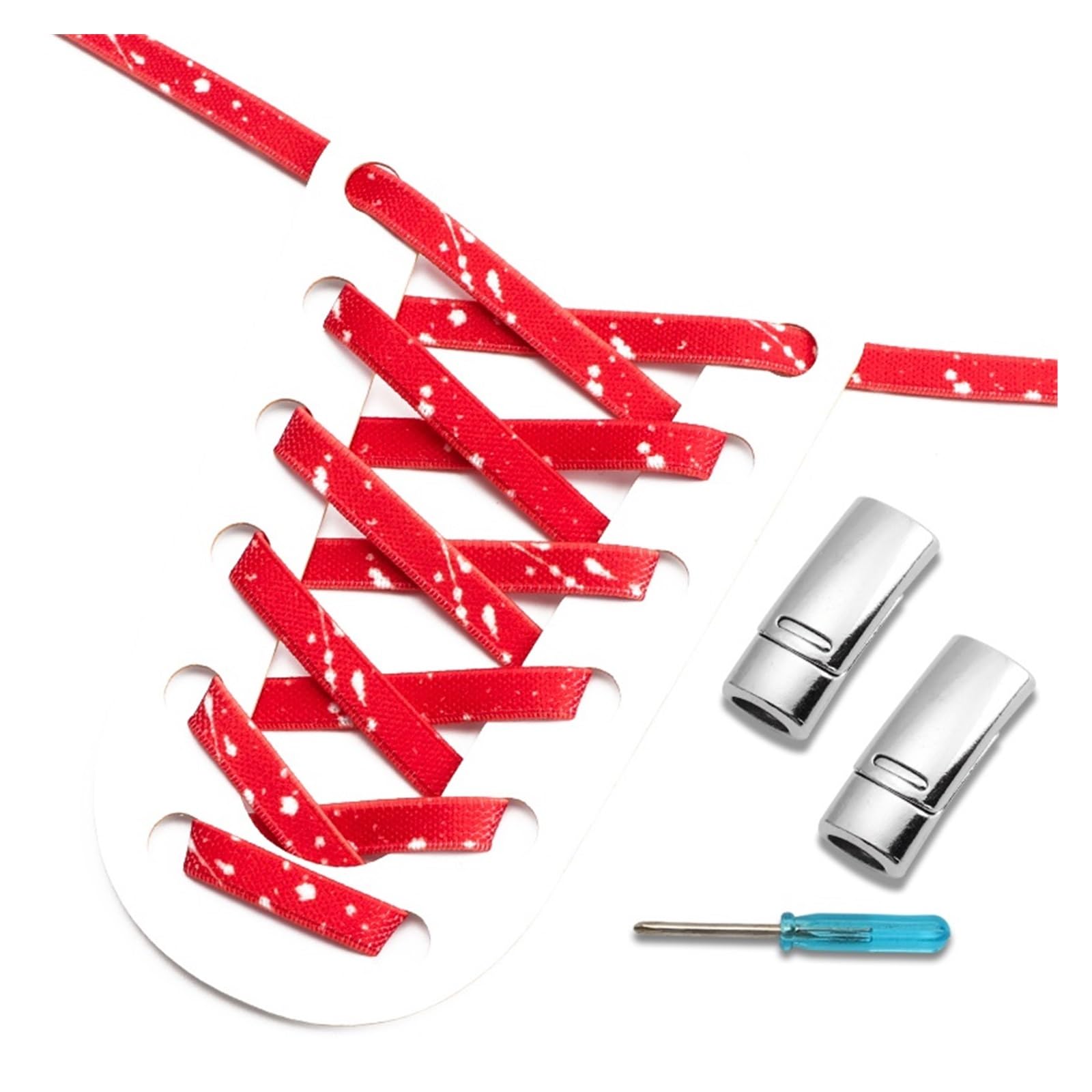 GPDNBIEU Shoelaces, Laces No Tie Sneakers Children Flat Lace Woman Colorful Splash Ink Shoestrings(Red White)