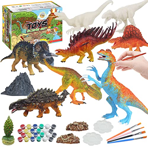 MEOWMEE Kit Pintura Dinosaurio, 42 Piezas 3D Kit Creativo de Pintura DIY para Niños, Figuras de Dinosaurios Grandes Estatuillas Pintando y Creativo DIY Juguetes Manualidades para Niños y Niñas