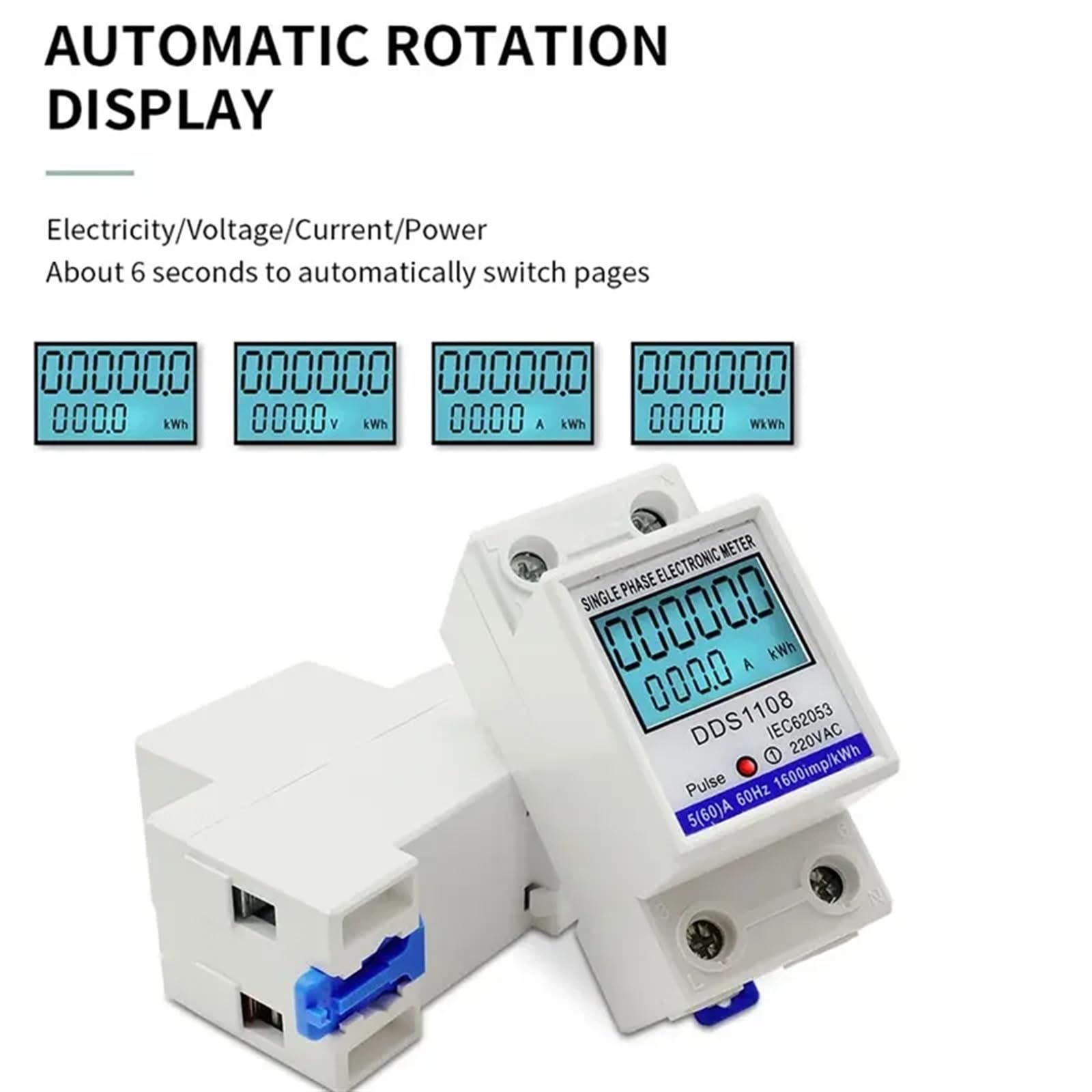 Jednofazowy licznik energii elektrycznej LCD, KWH VAW AC, cyfrowy watogodzin, 220 V, 60a, 50 Hz, elektryczna szyna DIN