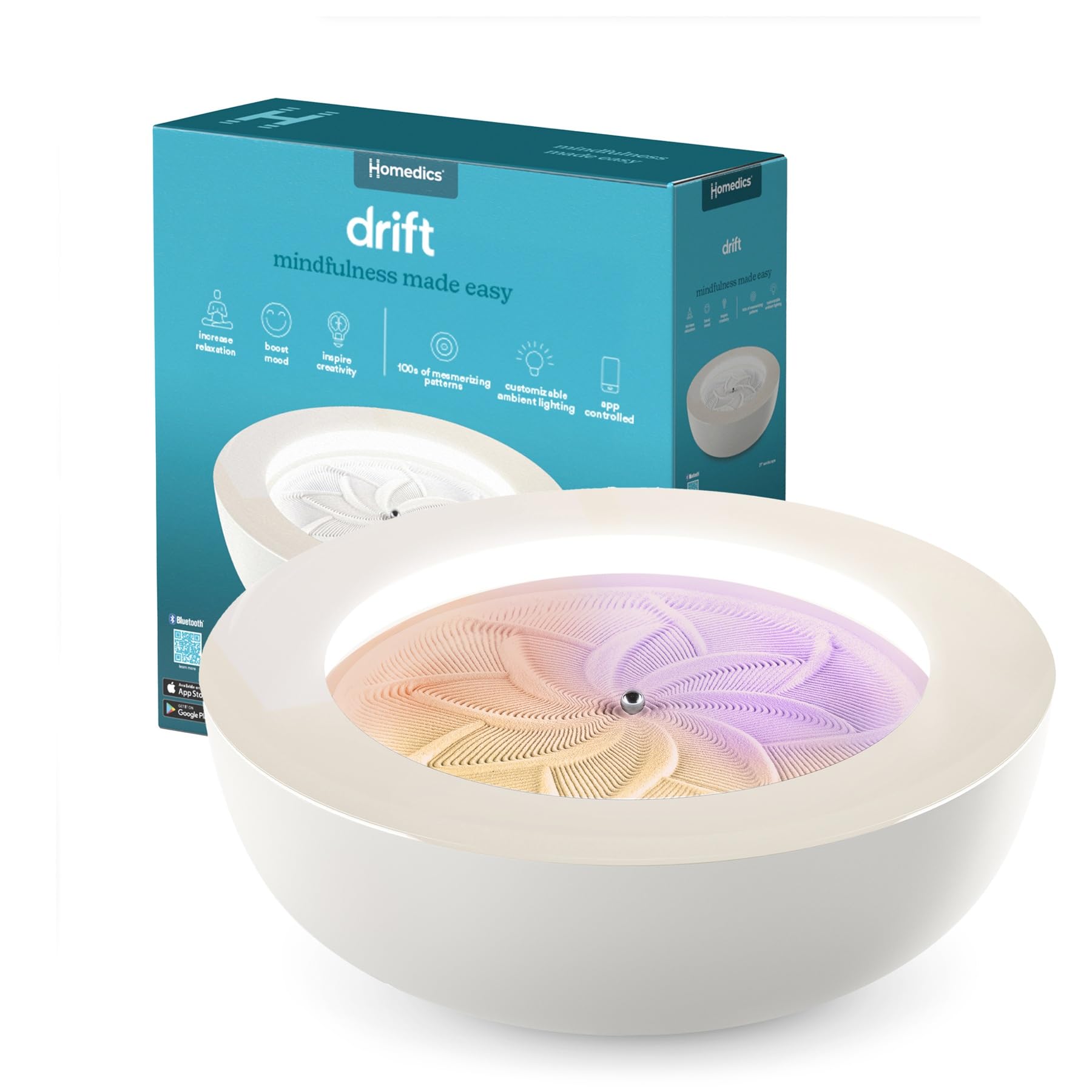 Homedics Drift Sandscape, Kinetic Sand, Perpetual Motion Machine, Zen Garden, Meditation Accessories, Decorative Sandscape, Bluetooth, iOS, Android, by Homedics (21 Inch (Large), Cream)