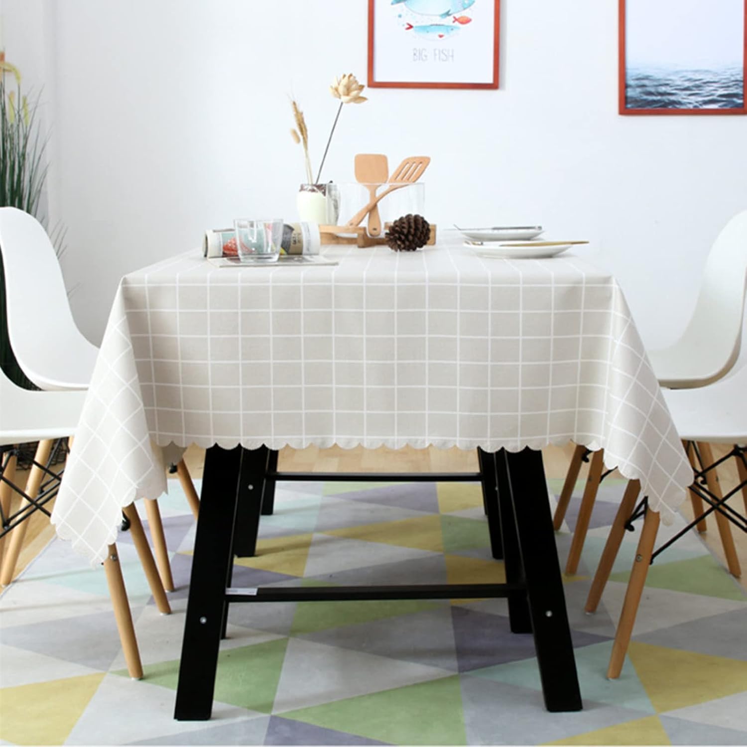 FXBZA Waterproof PVC Protective Film, Suitable for Table/Table mat Table Cover Custom Size,Black Square,140x220cm