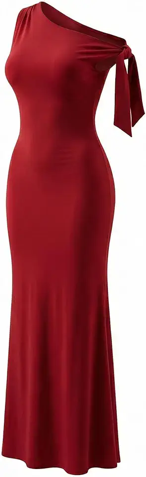 Vestido Longo Vermelho 95% Poly + 5% Elástica | Modelo Um Ombro e Corte Bodycon | Ideal para Festas e Eventos