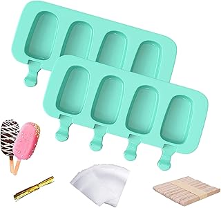 Xnuoyo Moule à Glace en Silicone，Lot de 2 Ice Cream Moules avec 50 Bâtonnets en Bois Ice Lolly Molds Moule sans BPA, DIY Fait à la Main Crème Glacée Moules Réutilisables - Vert