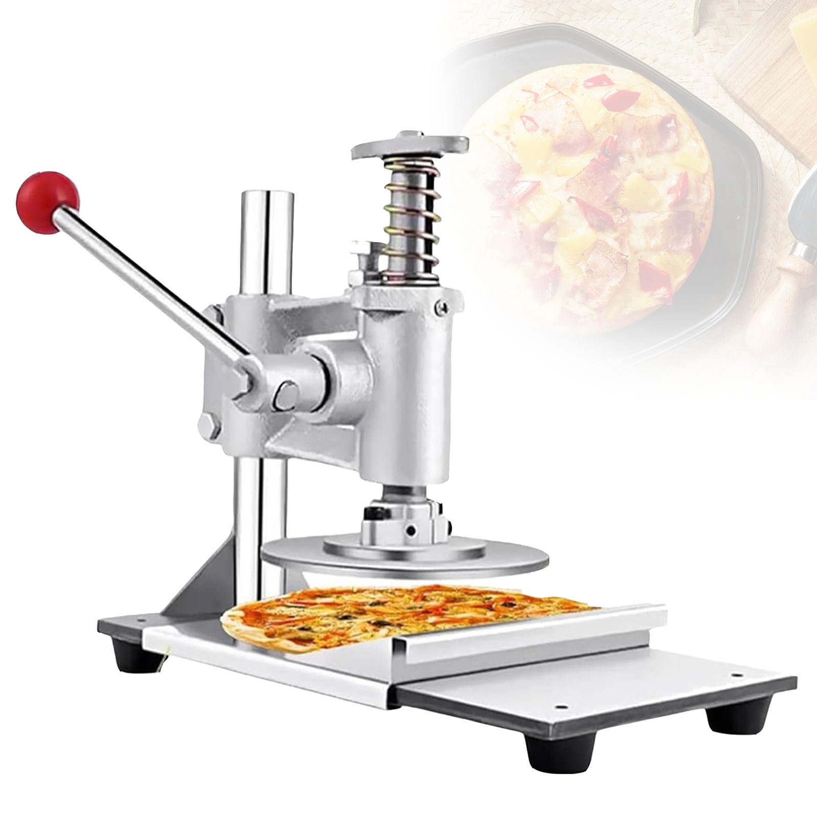Pressa per Pizza, Pressa Manuale per Pizza in Acciaio Inox, Pressa Manuale Professionale con Spessore Regolabile, per Tortillas per Pizza Commerciali o per Famiglie da 16 cm