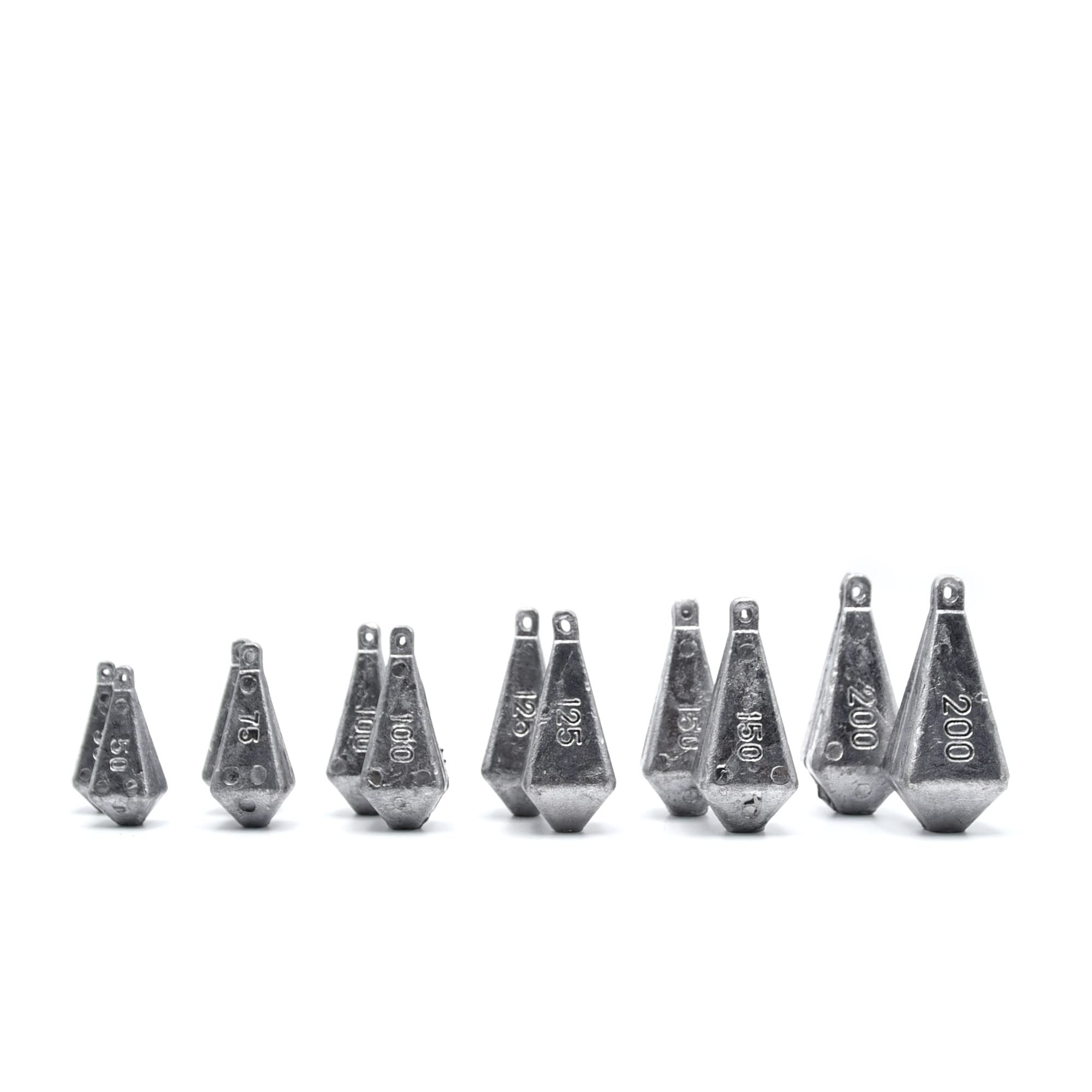 Sbirulino® Zestaw 12 Sztuk Czworonośny ołów, bolentino, Łódź. Zestaw 12 sztuk (2 sztuk x gr. 50-75-100-125-150-200)