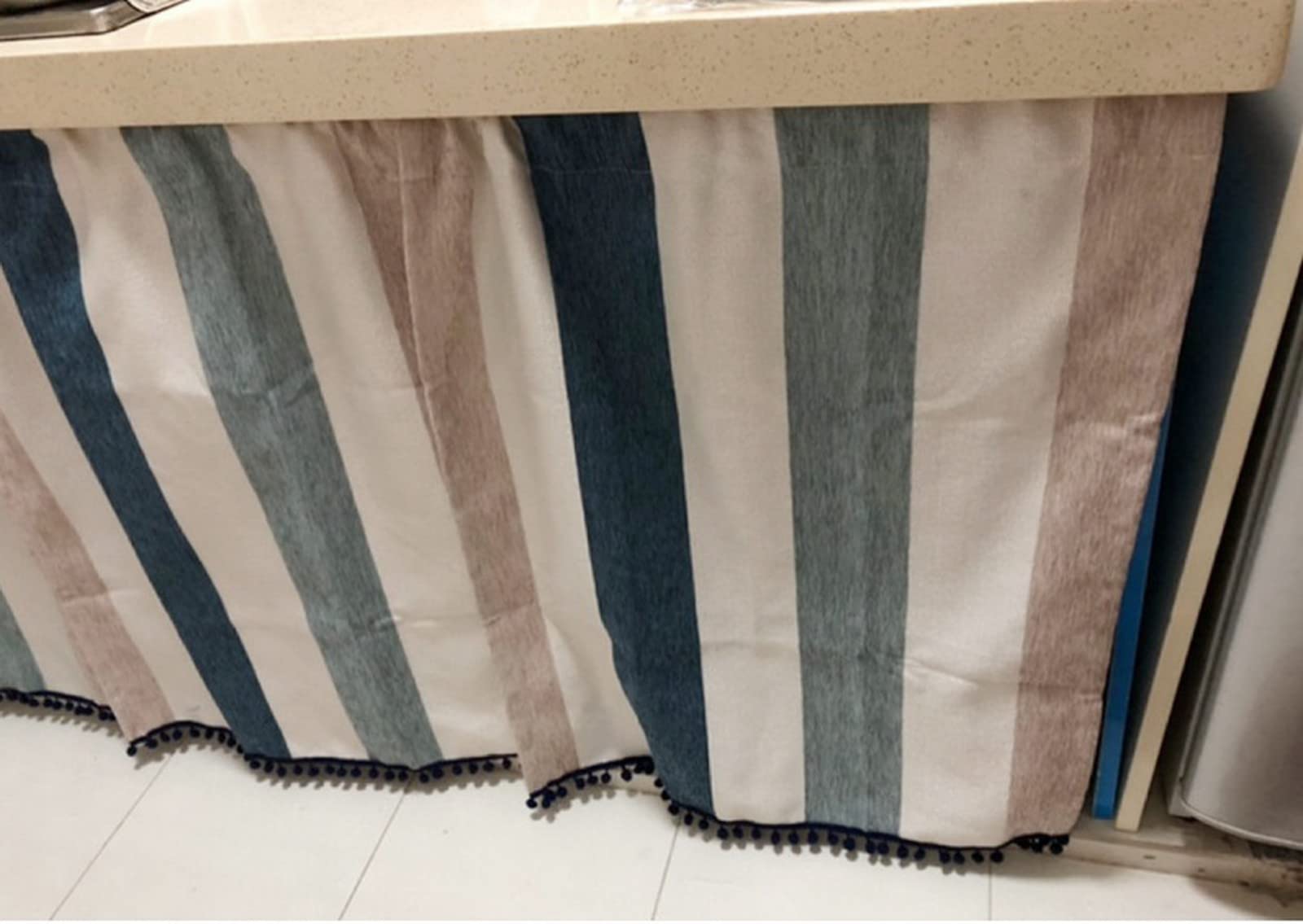 A.Monamour Corta per Finestra Piccola Strisce Beige Blu Opaco Tenda da Cucina Bistrot Caffè Mezza Mantovana a Vetro a Pannello Porta Armadio Lavandino