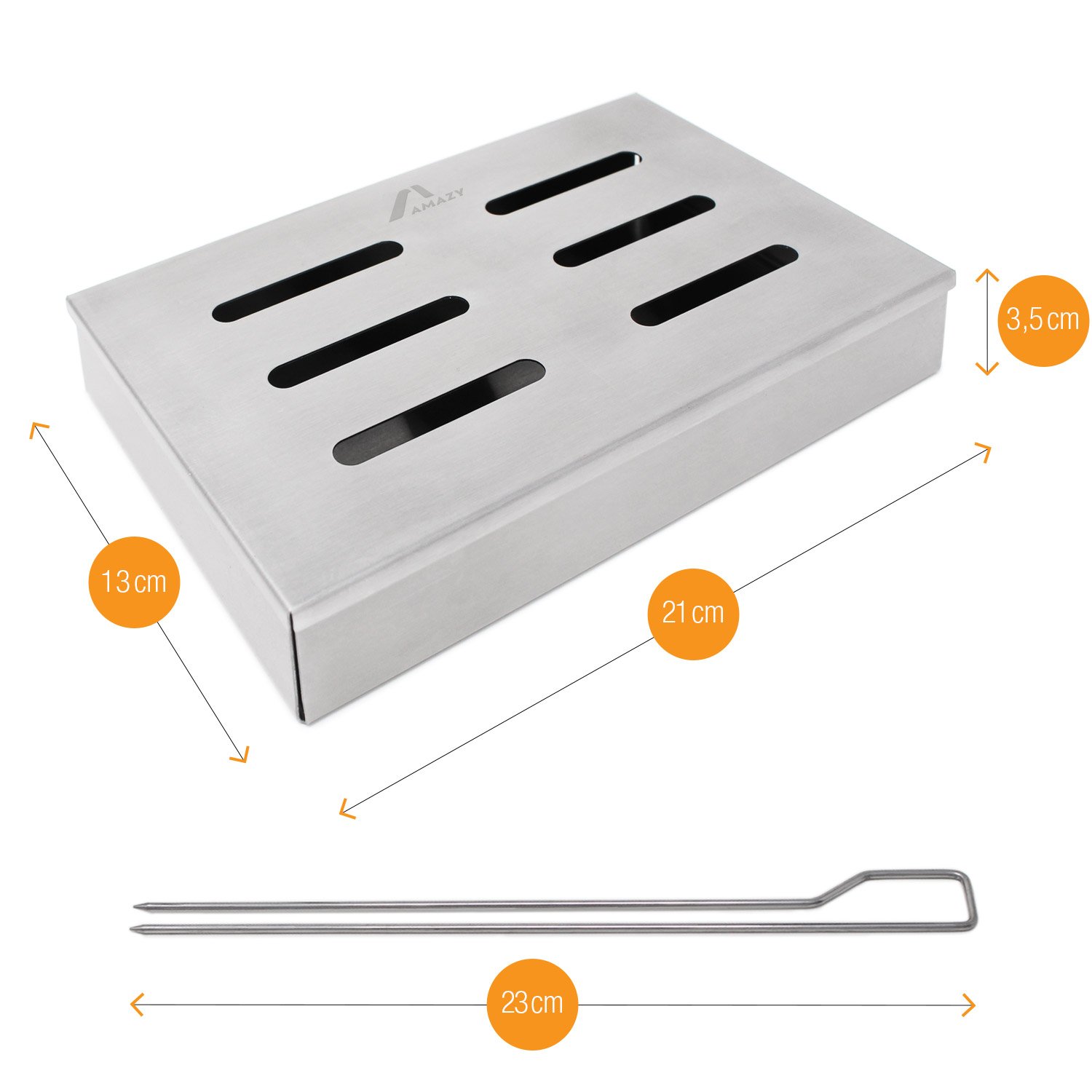 AMAZY Affumicatore Box in Acciaio Inox con 2 spiedini per Grill e 2 Tipi di Chips Diverse - Affumicatore Barbecue Offre al Pesce o alla Bistecca Il Tradizionale Sapore del Barbecue Americano