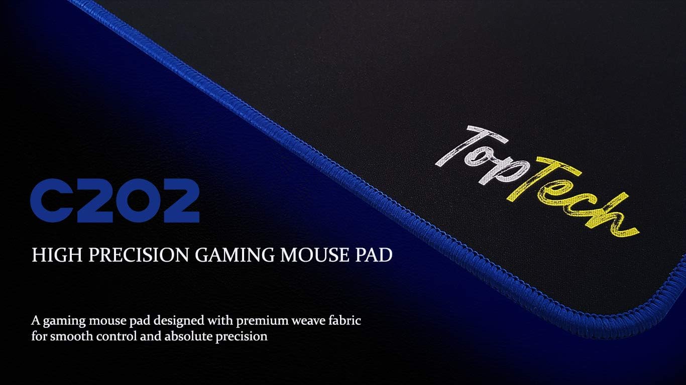 TOP TECH Premium Large Gaming Mouse Pad with Stitched Edges (34x15in) | Premium-Textured Mouse Mat | Extra Smooth | Non-Slip Base | Water-Resistant | Black & Blue