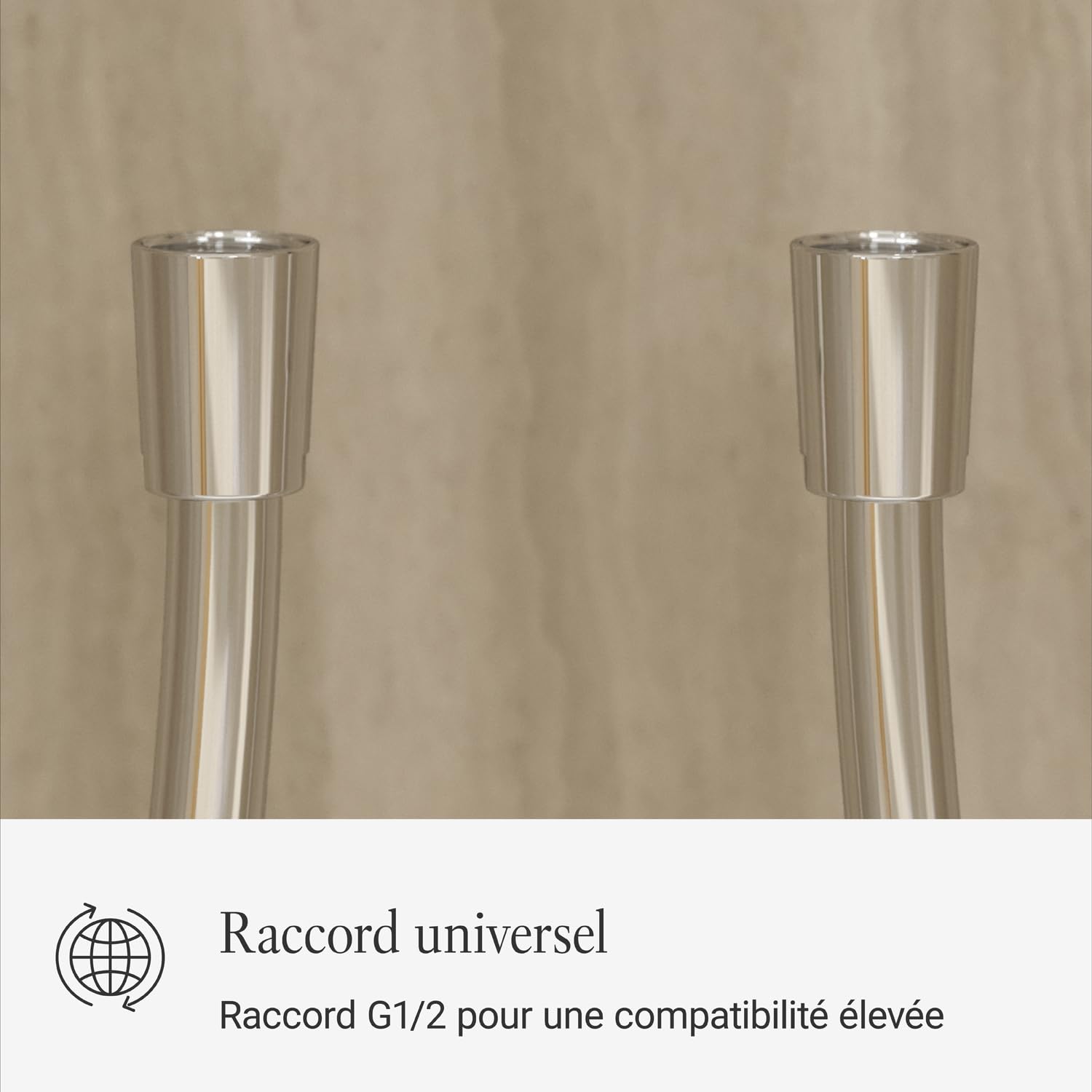 Flexible de douche à main Villeroy & Boch Universal Showers, flexible de douche avec protection anti-torsion, flexible de douche pour douche et baignoire, résistant à la torsion, 1,20 m, chromé