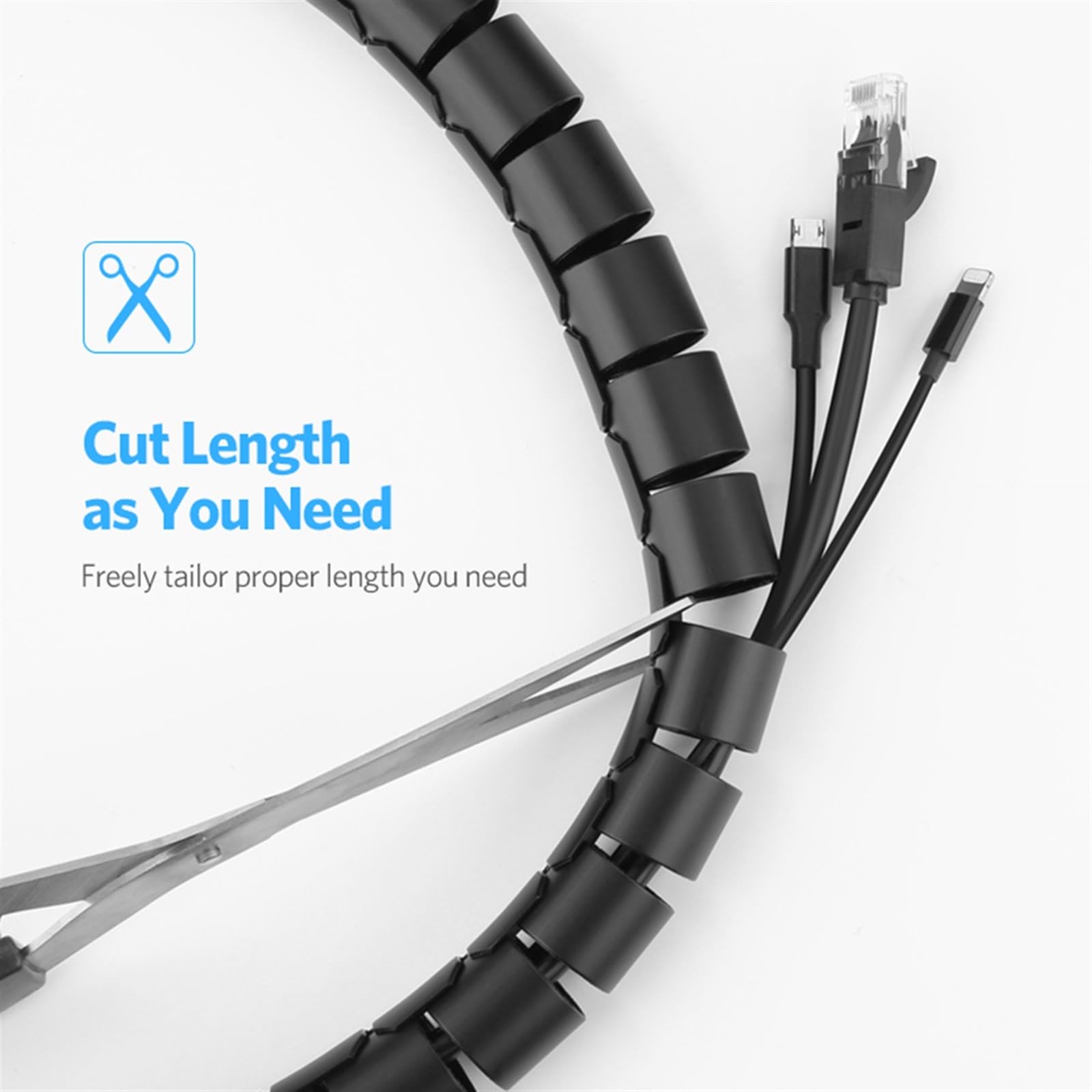 Organizador de Cables en Espiral Flexible, Protector Cable Almacenamiento, Tubo PE, 1/3/5/10 Metros, 8/12/16/22/28/32/42mm Pasacables Suelo(White,42 MM_10 Meters)